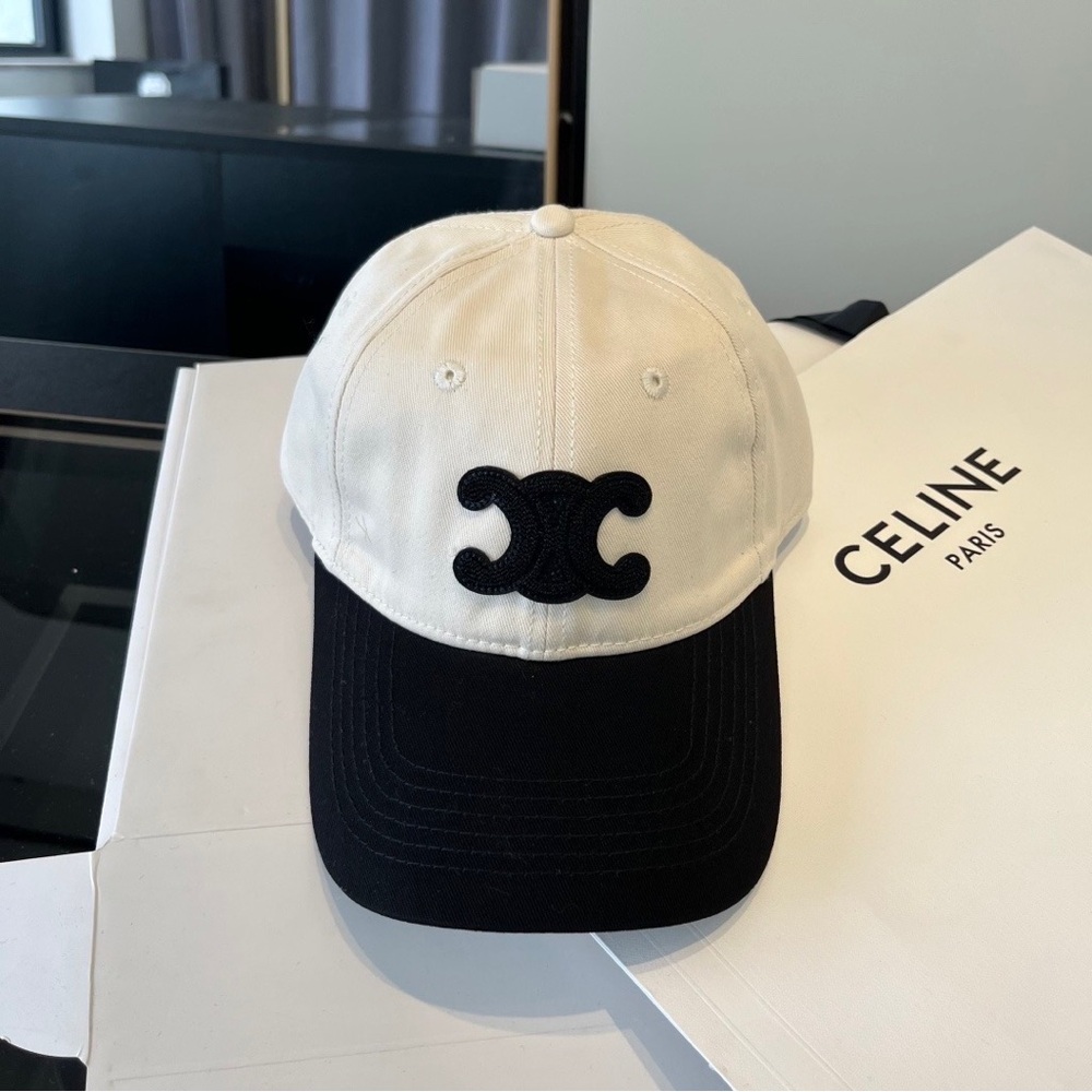 Celine Two-Tone Logo Baseball Cap - White & Black